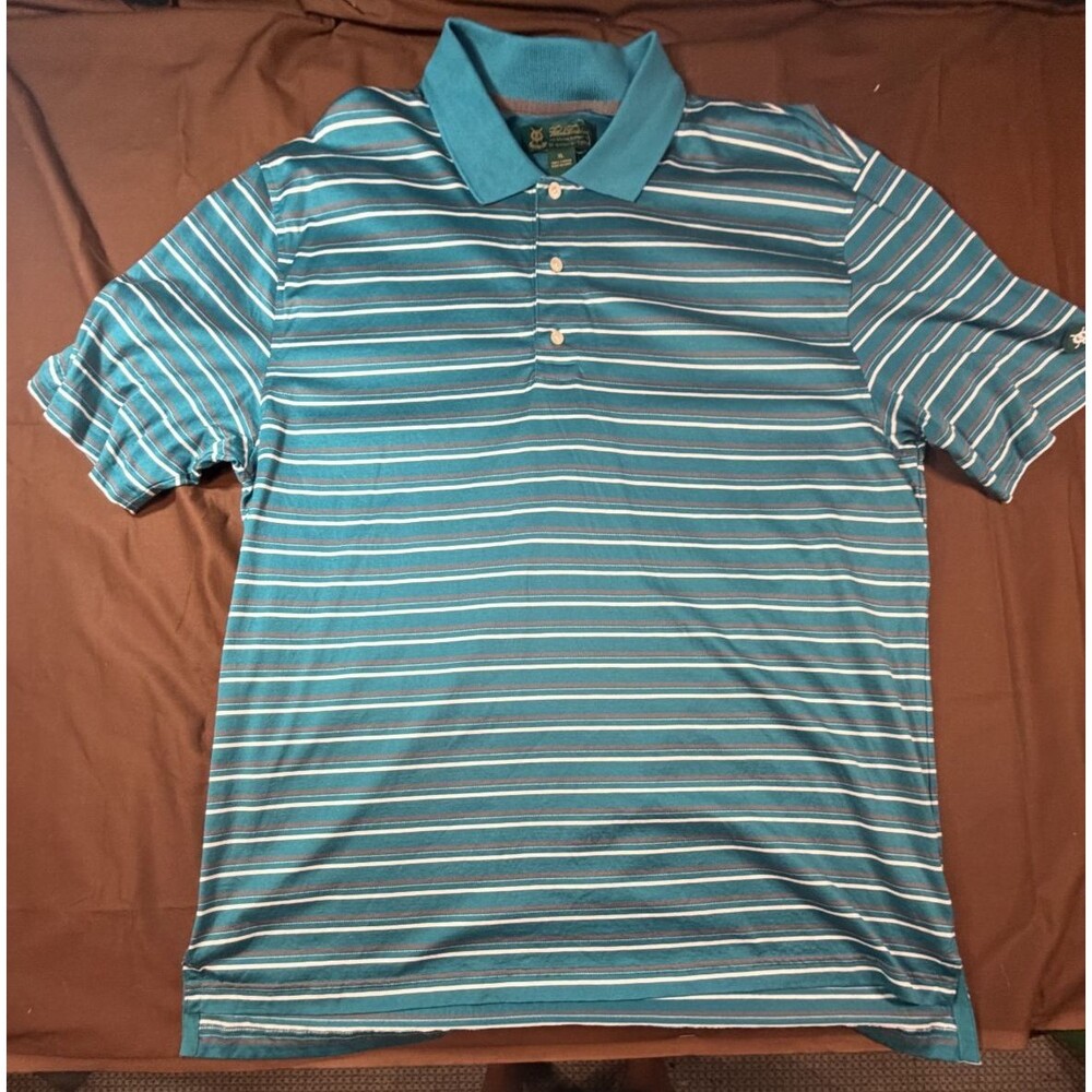 Brooks Brothers Men's Polo Shirt XL Blue Striped Short Sleeve St. Andrews Link